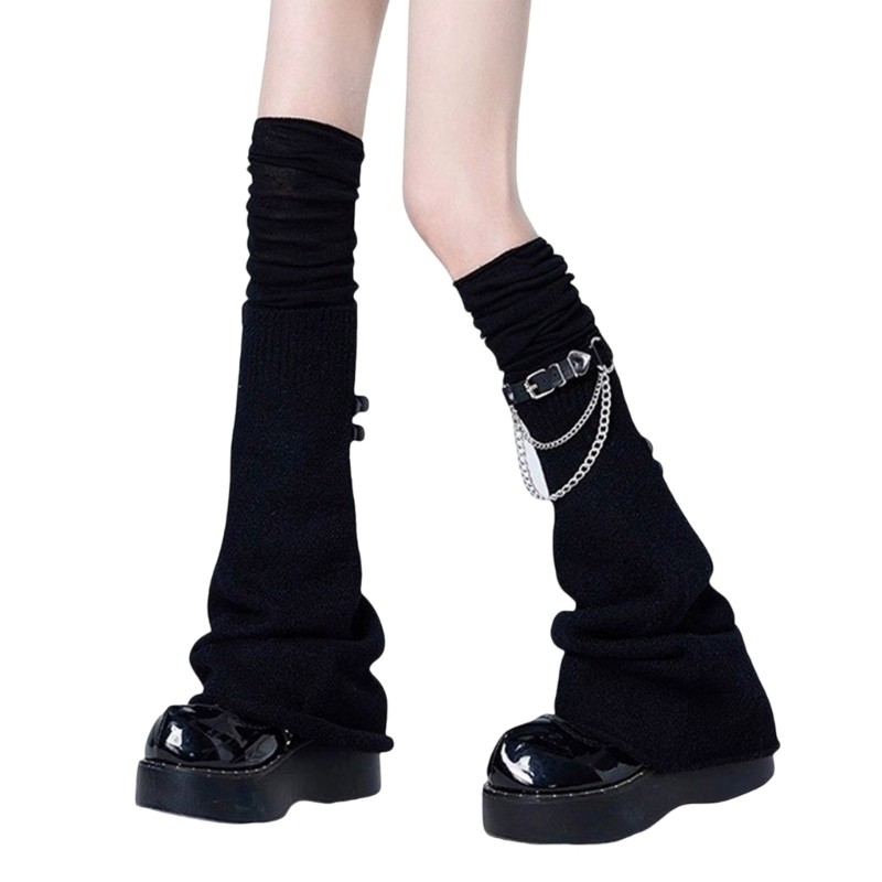 Woke Nữ Quần Legging Gaiters Bông Tai Kẹp Punk Chân Đùi Ấm Trên Đầu Gối Chân Có loe Boot Tất Có Khóa Thắt Lưng