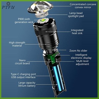 Ptfu Ánh Sáng Siêu Mạnh Có Thể Sạc Điện Thoại Di Động Đèn Pin Tuần Tra Ngoài Trời Tập Trung Zoom Chống Nước Độ Bền Mạnh Đèn Pin Mới