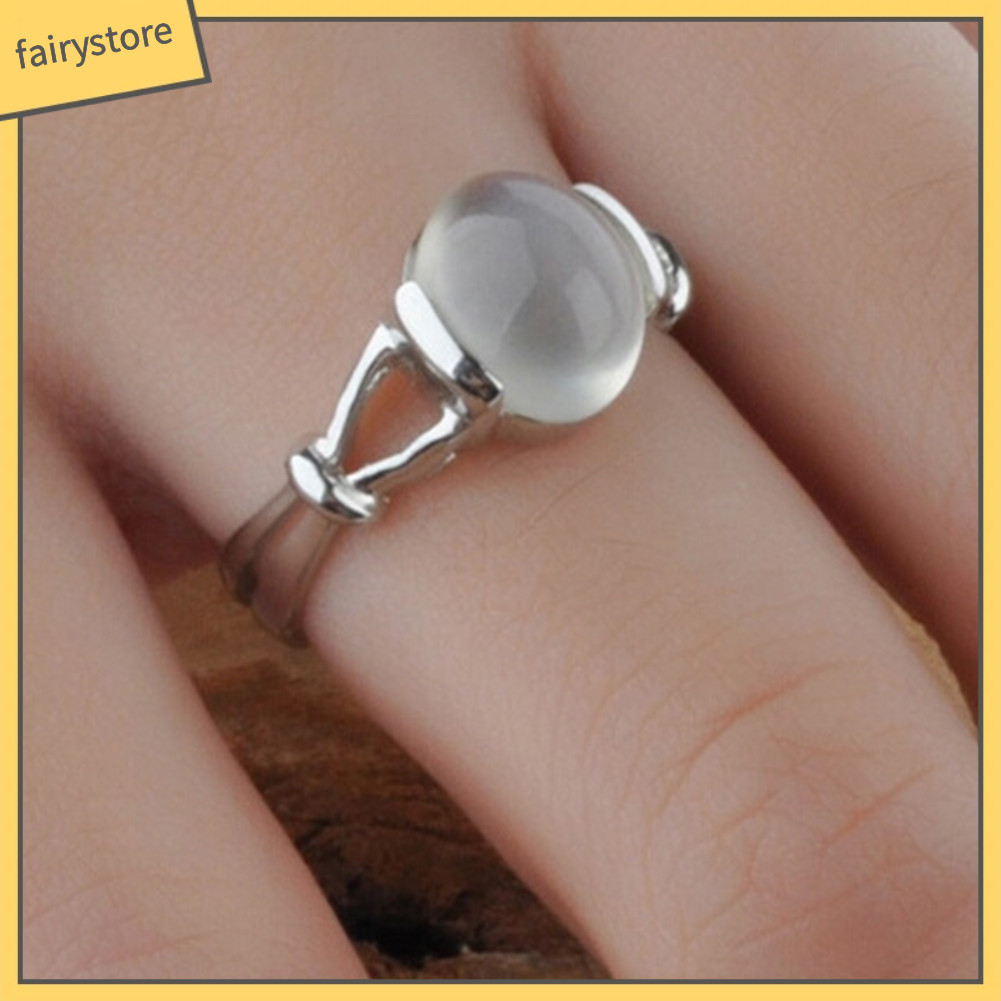 Fairystore| Vintage Moonstone Kẻ Sọc Nhẫn Nữ Trang Sức Cưới Quà Tặng Ngày Lễ Tình Nhân
