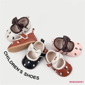 Mg-baby Girls Mary Jane Flats Dễ Thương Thêu Hoa Đầm Giày Chống Trơn Trượt Sơ Sinh Cũi Giày