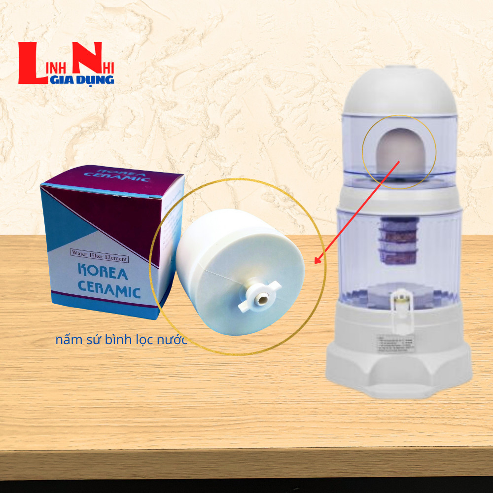 Bộ phụ kiện 3 món bình lọc nước gia đình( nấm sứ, lõi lọc, vòi bình) bình lọc 16 đến 23 lít các hãng