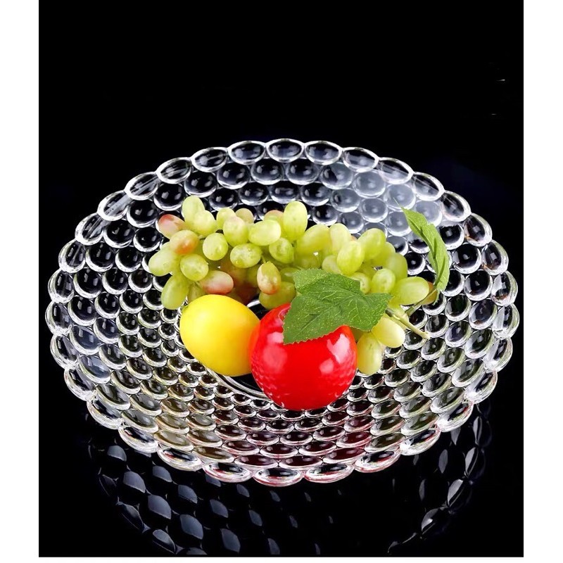 Đĩa Thủy Tinh vân chấm bi tròn size 24cm Trong Suốt Chưng Hoa Quả Bàn Thờ Ngày Tết Sang Trọng