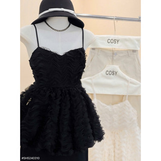 (Hàng loại 1)Set áo 2s dáng peplum bồng bềnh phối chân váy suông dài xẻ tà 2 màu kem, đen basic, sang trọng _SEP House