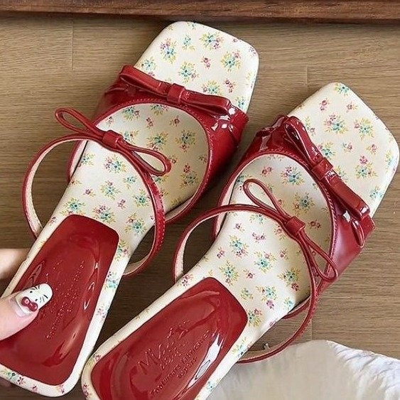 Phong Cách Hàn Quốc Mũi Vuông Thắt Nơ Slip-On Wedge Giày PU Chống Trơn Trượt Chống Mài Mòn Nữ Mùa Hè Tươi Thời Trang Nữ Hàng Ngày Ngoài Trời