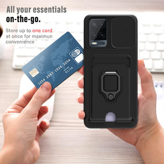 Dành Cho OPPO A54 4G / A55 Ốp Lưng 4 Trong 1 Trượt Camera Bao Đựng Thẻ Đứng Vuông Freebie Dây Chống Sốc Chống Rơi Mỏng Mềm TPU Cover
