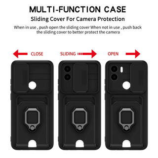Dành Cho Redmi A1 Plus A2 Plus Ốp Lưng 4 Trong 1 Trượt Camera Bao Đựng Thẻ Đứng Vuông Freebie Dây Chống Sốc Chống Rơi Mỏng Mềm TPU Cover