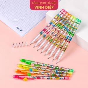 Bút chì khúc Thiên Long - Bút chì thay ngòi màu đậm, hoạ tiết dễ thương, có gôm trên nắp