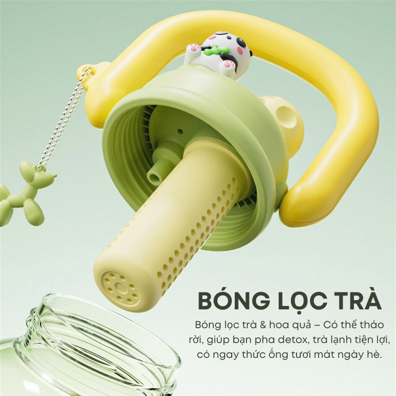 Bình Nước Nắp Gấu Trúc 800ml Có Ống Hút, Quai Xách Và Bóng Lọc Trà, Hoa Quả Detox Đa Năng Tiện Dụng | 269