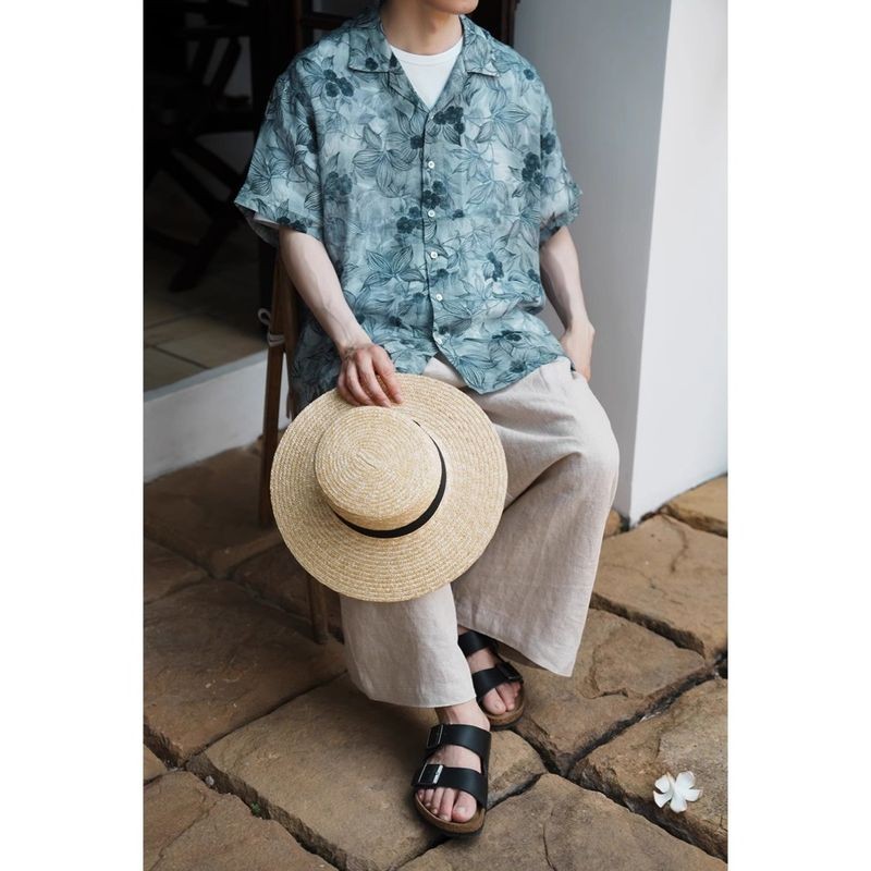 CN Áo sơ mi nam ngắn tay phong cách kỳ nghỉ Hawaii nhẹ thoáng khí