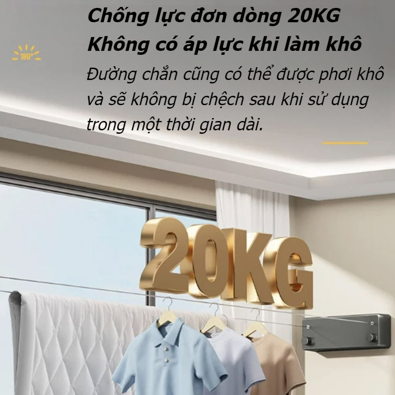 Dây phơi quần áo dây rút vô hình 4.2m,chất liệu nhôm hàng không cao cấp dàn dặn, chống gỉ sét