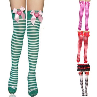 Ấm cúng Thời Trang Đùi Vớ Dâu Nơ Sọc Trên Đầu Gối Tất Dài Lễ Hội Ngày Lễ Cosplay Quần