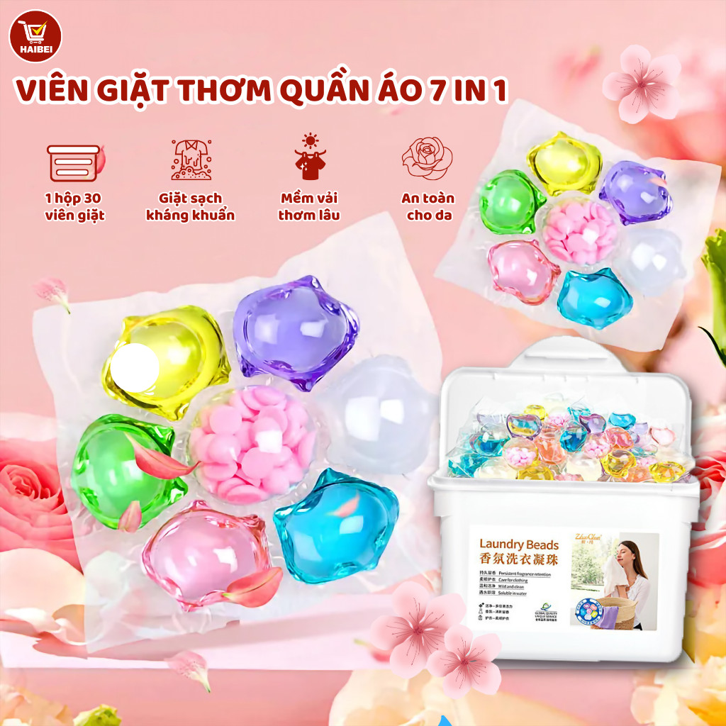 Viên giặt xả quần áo 7 trong 1 mới nhất - Giặt sạch gấp 7 lần,Cùng Hạt Lưu Hương Đến 72H