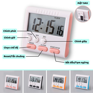 Đồng Hồ Bấm Giờ Điện Tử Mini Đồng Hồ Đếm Ngược Báo Thức Hẹn Giờ Học Tập Nấu Ăn