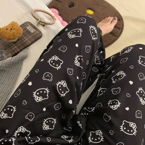 Hello Kitty pyjama nữ họa tiết hoạt hình, quần ống rộng
