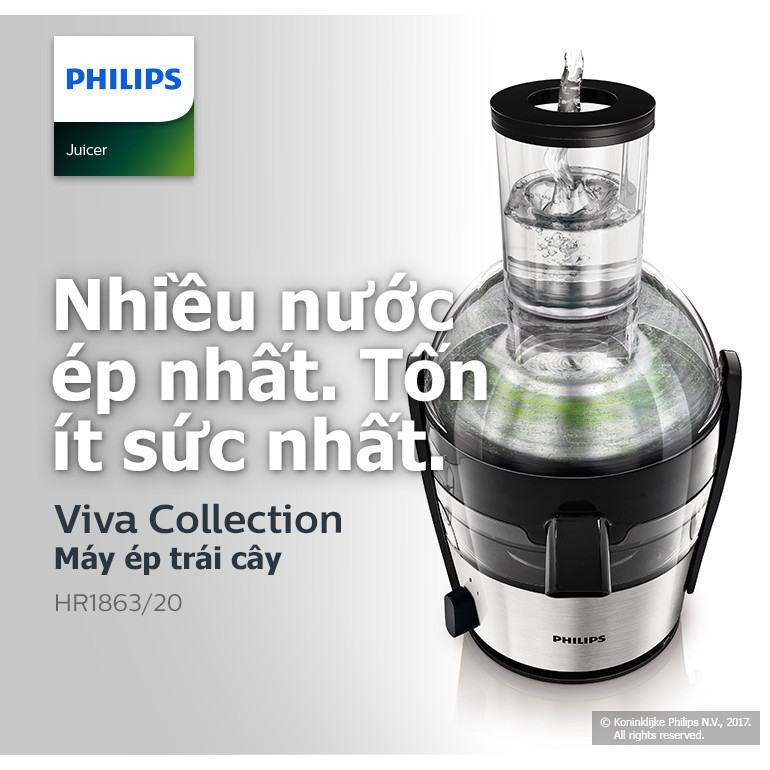Máy Ép Trái Cây Philips HR1863 800W Ép Nhanh, Vệ Sinh Gọn- Bảo Hành 24 Tháng