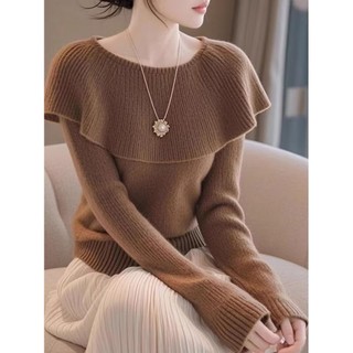 Mùa Thu Đông Áo Len Phong Cách Mới Pháp Ngoài Mặc Sang Trọng Dệt Kim Top Mỏng Hơn Nhìn Lá Sen Bo