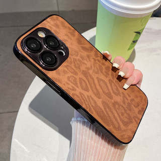 Vỏ bảo vệ ống kính Mạ da báo Vỏ điện thoại cho iPhone 16 Pro Max 12 13 14 15 Promax 15Plus 17Promax Chống sốc Nam Nữ Vỏ điện thoại di động