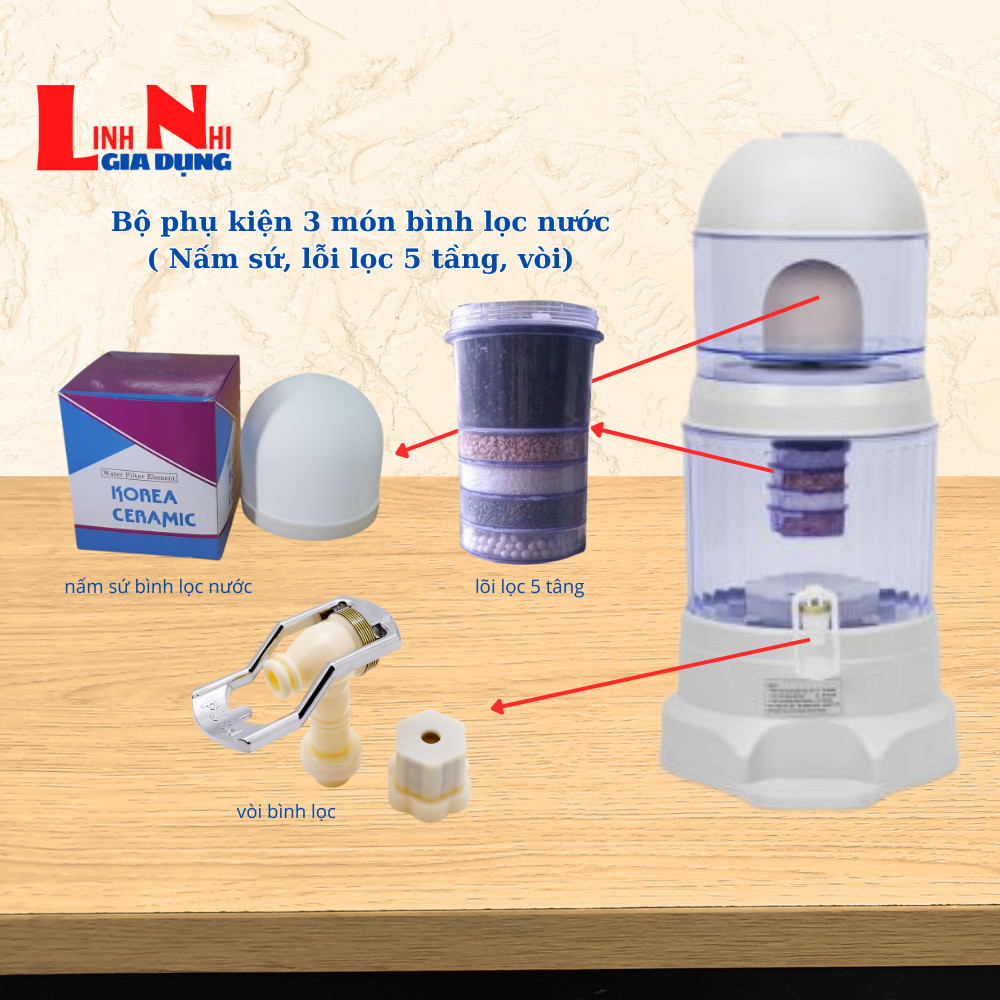 Nấm sứ bình lọc nước gia đình, bình lọc 16 đến 23 lít các hãng