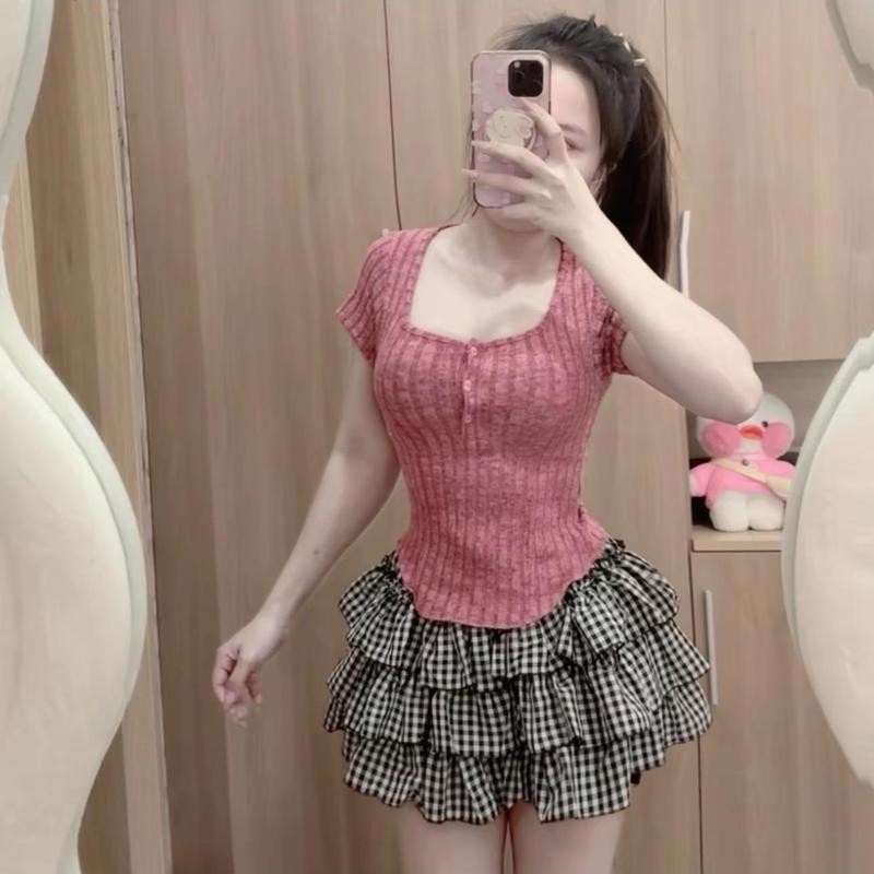 Áo thun ( GÂN ĐŨA A8 ) chất co dãn _A 861_chân ngắn BTQ2 Nữ Top