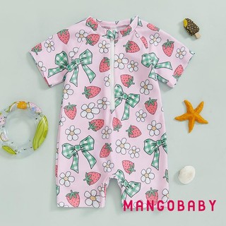 Mg-toddler Girl Rash Guard Đồ bơi anh đào / nơ in dây kéo tay ngắn có khóa kéo lên Bộ đồ tắm