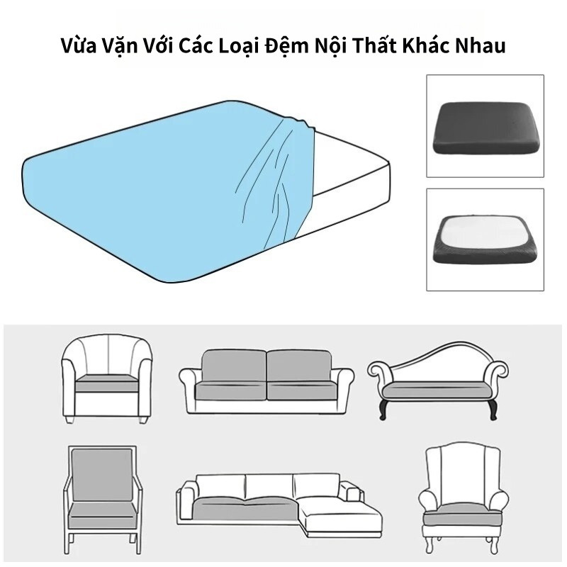 Chống Nước Bọc Sofa, Bọc Đệm Ghế Sofa Vải Nhung Gân Dày Dặn Co Giãn 1/2/3/4 Chỗ