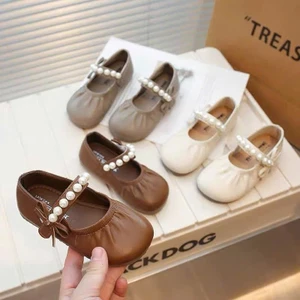 Giày búp bê cho bé gái đính ngọc cổ điển Mary Jane da nhúm quai ngọc xinh