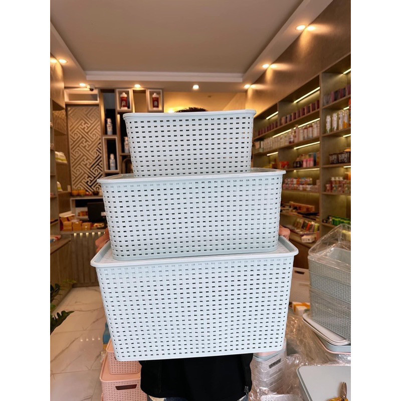 Giỏ Nhựa Có Nắp 3 Size Việt Nhật, Giỏ Đựng Đồ Đa Năng Tiết Kiệm Không Gian Nhà Bếp, Phòng Khách