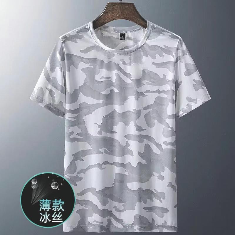 Ngụy Trang Ice Silk Tay Ngắn Nam Mùa Hè Siêu Mỏng Rời Size Lớn Áo Thun Nhanh Khô Thoáng Khí Nửa Tay Top Quần Áo Nam 1 / 2 Miếng