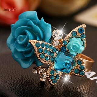 Nhẫn pha lê hoa hồng có thể điều chỉnh Julyhot với nhẫn đính hôn bằng đá Đồ trang sức lớn