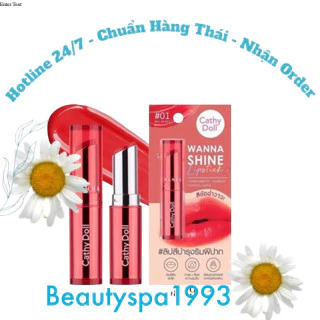 Son môi màu đẹp và dưỡng ẩm làm son thỏi bóng lì CATHY DOLL WANNA SHINE LIPSTICK 3G