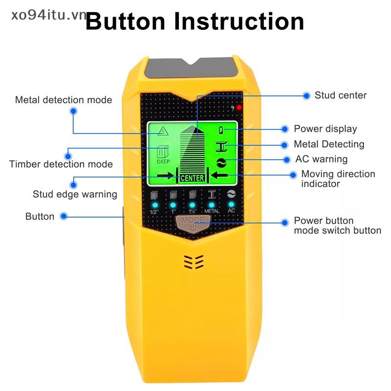 Xoitu Wall Stud Finder Cảm biến Máy quét tường LCD 5 trong 1 Máy dò điện tử Edge Center Dòng gỗ Kim loại AC Live Wires Phát hiện VN