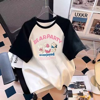 2025 Sweet Bear Style Girls Raglan Áo thun tay ngắn mùa hè cho trang phục trẻ trung