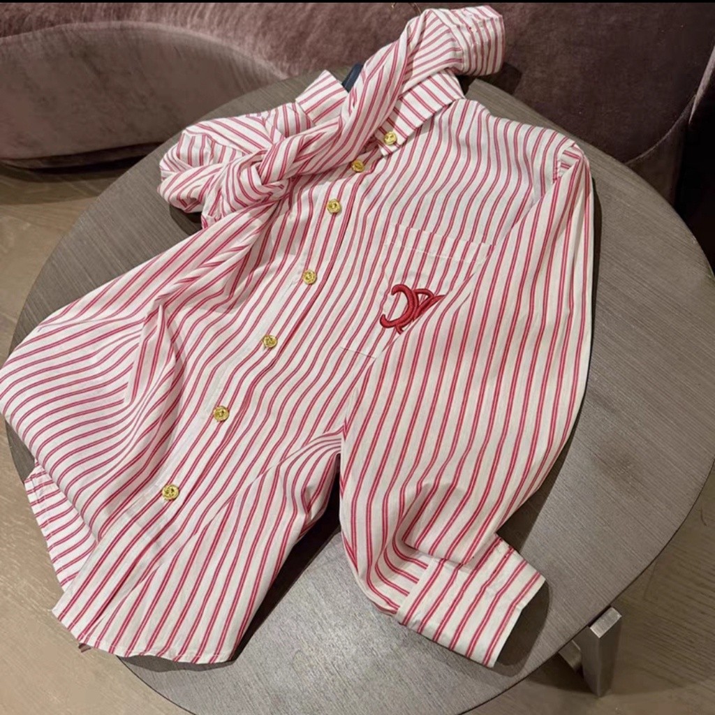 Áo Sơ Mi Kẻ In Chữ GC Ce Lin KCloset SoMi Chất Cotton Dáng Rộng Dày Dặn Nữ Tính NVA284