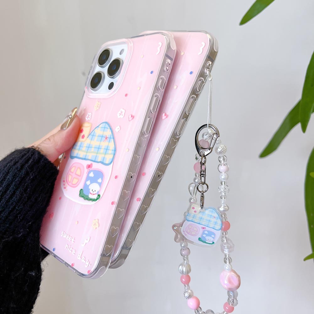 Ốp Lưng Cứng Tương Thích Với iPhone 13 13Pro 13ProMax 14 14Pro 14ProMax 15 15Pro 15ProMax 16 16Pro 16ProMax Ốp Họa Tiết Ngôi Nhà Màu Hồng