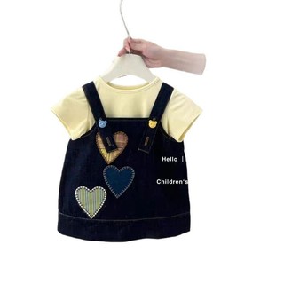 Váy denim cho bé gái mùa hè phong cách mới Bảo Bối nữ phong cách Hàn Quốc thời trang váy vest Áo Thun Hai mảnh