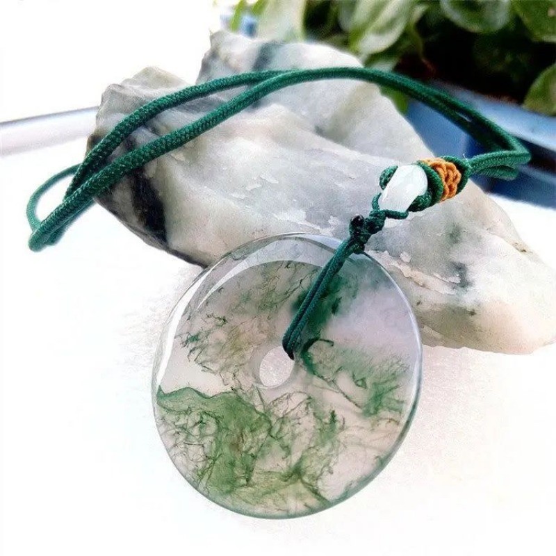 Mặt dây chuyền khóa an toàn mã não thủy sinh tự nhiên Mặt dây chuyền Chalcedony Boutique tròn