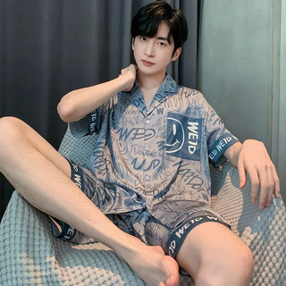 Bộ Đồ Ngủ Nam Mùa Hè Mùa Hè Mỏng Ice Silk Tay Ngắn Thanh Niên Có Thể Mặc Bên Ngoài Nam 2025 Phong Cách Mới Homewear Phù Hợp Với
