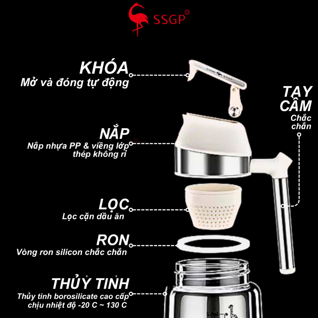Bình đựng dầu ăn thủy tinh Frankfurt cao cấp SSGP - SS14502 chai đựng dầu ăn, nước mắm, nắp tự động