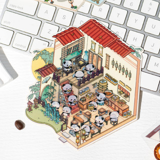 Enwei 3 Chiếc [Panda Hut Series] Nhãn Dán Tạp Chí Dễ Thương Nhãn Dán Chống Thấm Nước Giấy Thêu Sò Chất Liệu Sổ Lưu Niệm Bộ