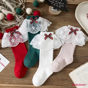 Mg-kids Bé Gái Tất Giáng Sinh Dễ Thương Nơ Ren Xù Đầm Tất Thoáng Khí Đi Bộ Cho Trẻ Sơ Sinh