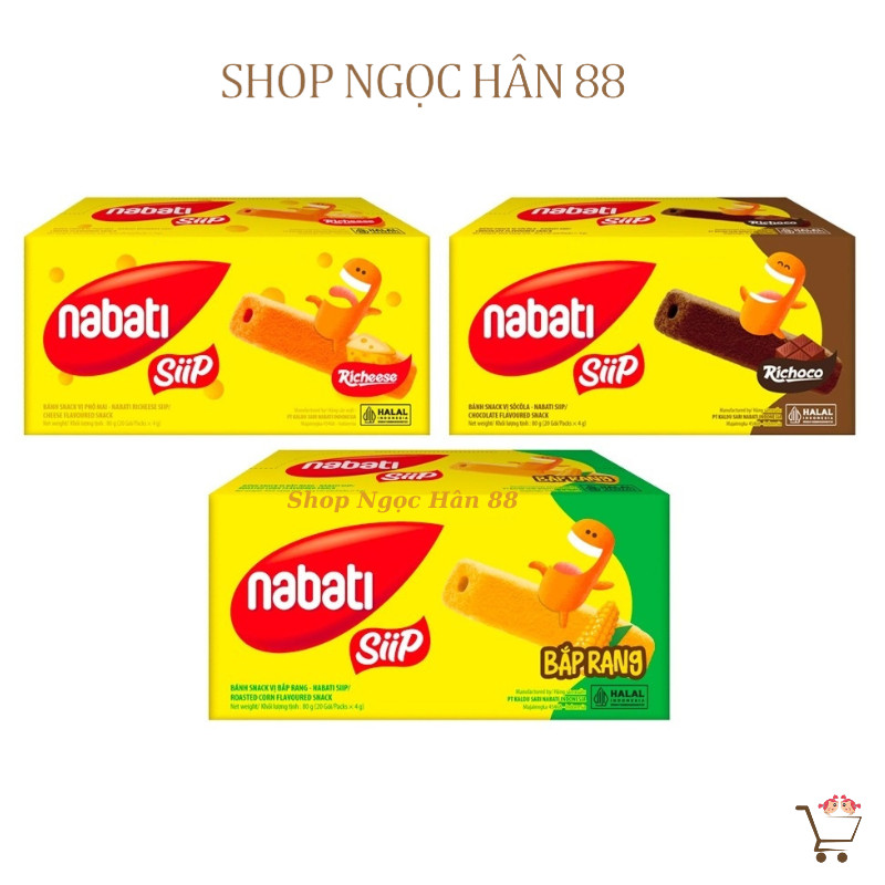 Bánh Snack Nabati Siip Richeese vị Phô mai/Bắp rang/Socola hộp 80g (20 ...