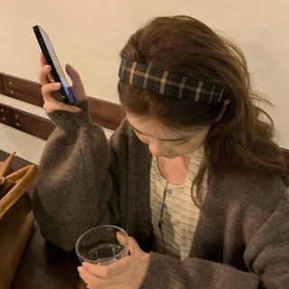 Băng đô kẻ sọc xanh cổ điển kiểu Mỹ Instagram, băng đô người lớn rộng rãi dễ phối, trang sức tóc, phong cách học đường Xuân Thu cho nữ