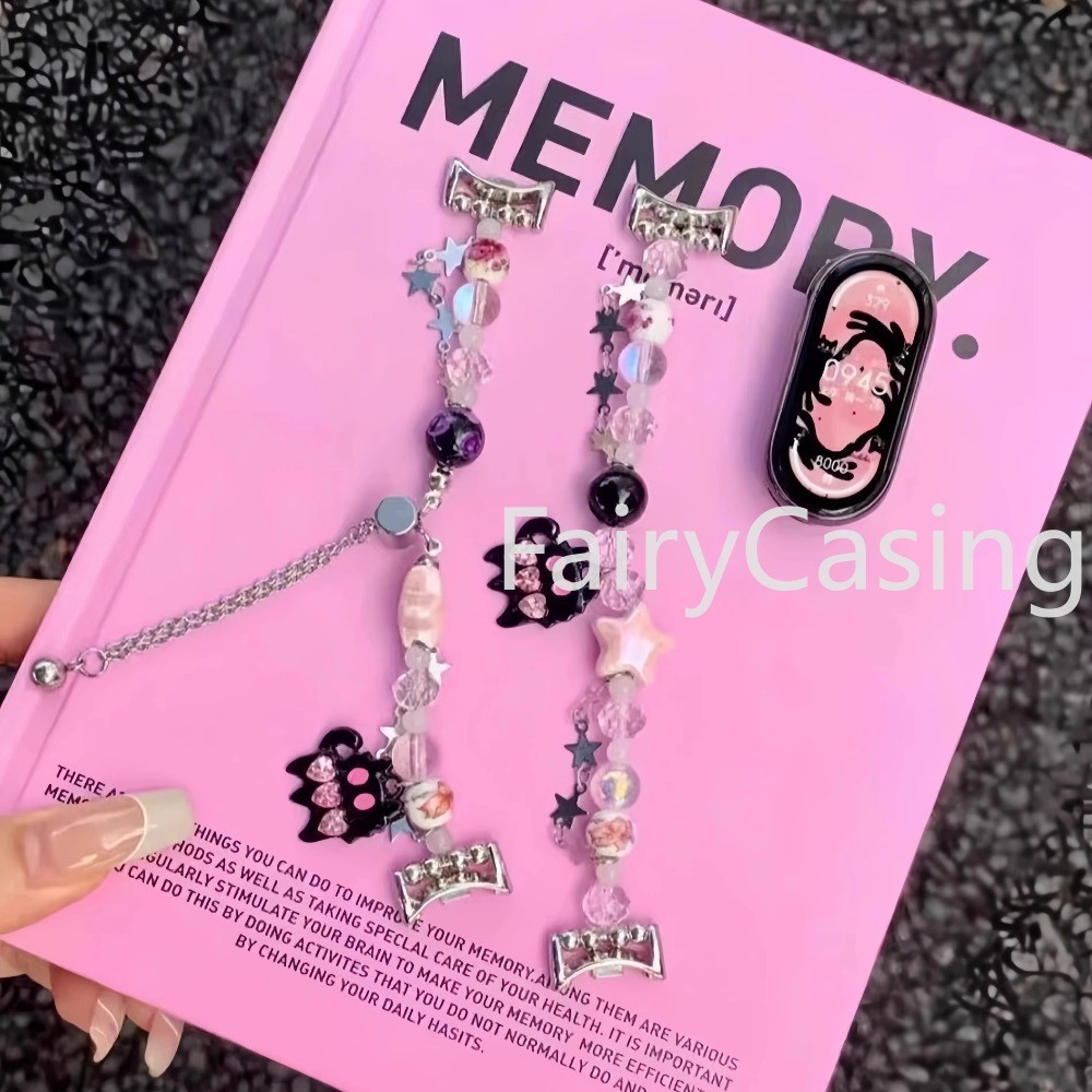 Trang Sức Co Giãn Vòng Tay Cho Xiaomi Mi Band 10 9 8 7 Hạt Vòng Tay Dây Đeo Nữ Thời Trang Ngôi Sao Mèo Cổ Tay Vòng Cho Miband 6 5 4 3 NFC
