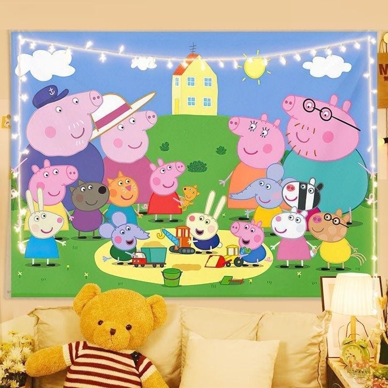 Tấm Thảm Trang Trí Peppa Pig George Pig Hoạt Hình Phòng Ngủ Treo Tường Tấm Thảm Cho Trẻ Em Bé Gái Bé Trai Tiệc Sinh Nhật Có Đèn LED Tùy Chọn