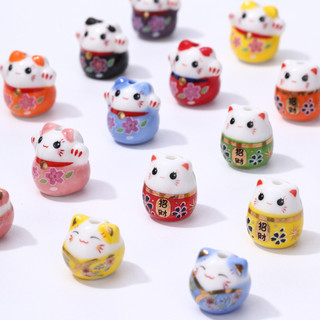 Màu Mới Mèo May Mắn Mèo Dễ Thương Nhật Bản Gốm Tự Làm Handmade Nhiều Màu Sắc Lỗ Dọc Đầu Mèo Sáng Tạo Vòng Chân