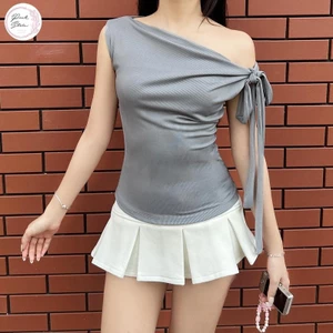 Áo Trễ Vai Kiểu Cộc Tay Kèm Dây Thắt Nơ PINKSTORE29 Phong Cách Dễ Thương A51194