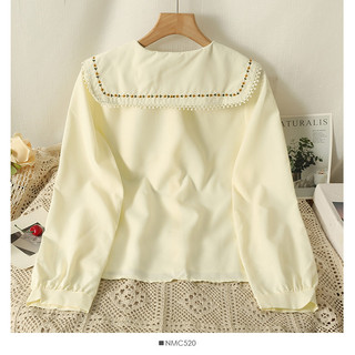 Phong Cách Hàn Quốc Nữ Nữ Rời Vintage Thêu Hoa Dài Tay Áo Sơ Mi