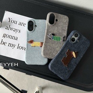 Vintage Giả Da Denim Thêu Con Chó Con Ốp lưng iPhone16 15 14 13 12 12 11 Pro Max Chống Sốc Bảo Vệ Camera Chống Rơi Ốp Lưng Cứng