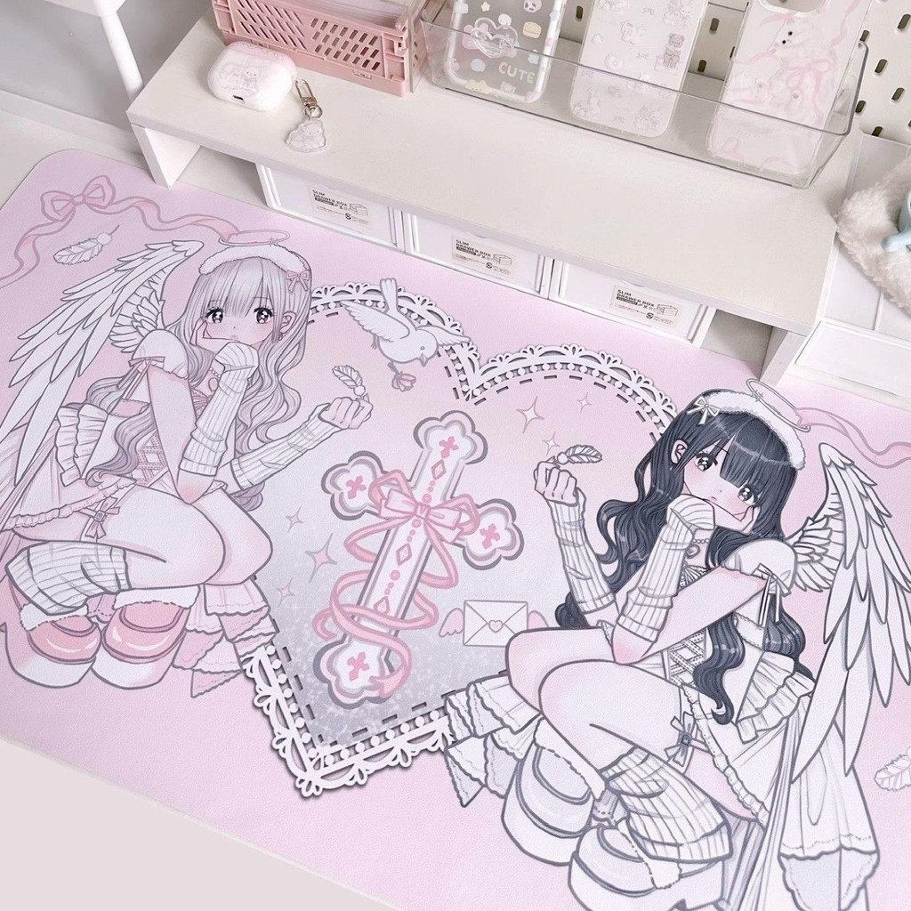 Tấm lót chuột & thảm để bàn Kawaii Anime Girl (90x40cm) Đế cao su chống trượt hoàn hảo cho nữ sinh
