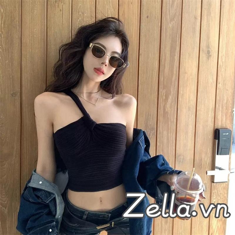 Áo len dệt kim bất đối xứng dành cho nữ màu trơn có gân xoắn nút thắt không tay Slim Fit Vest